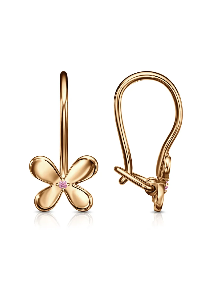 Детские серьги,  Золото 585, С130-3195Роз