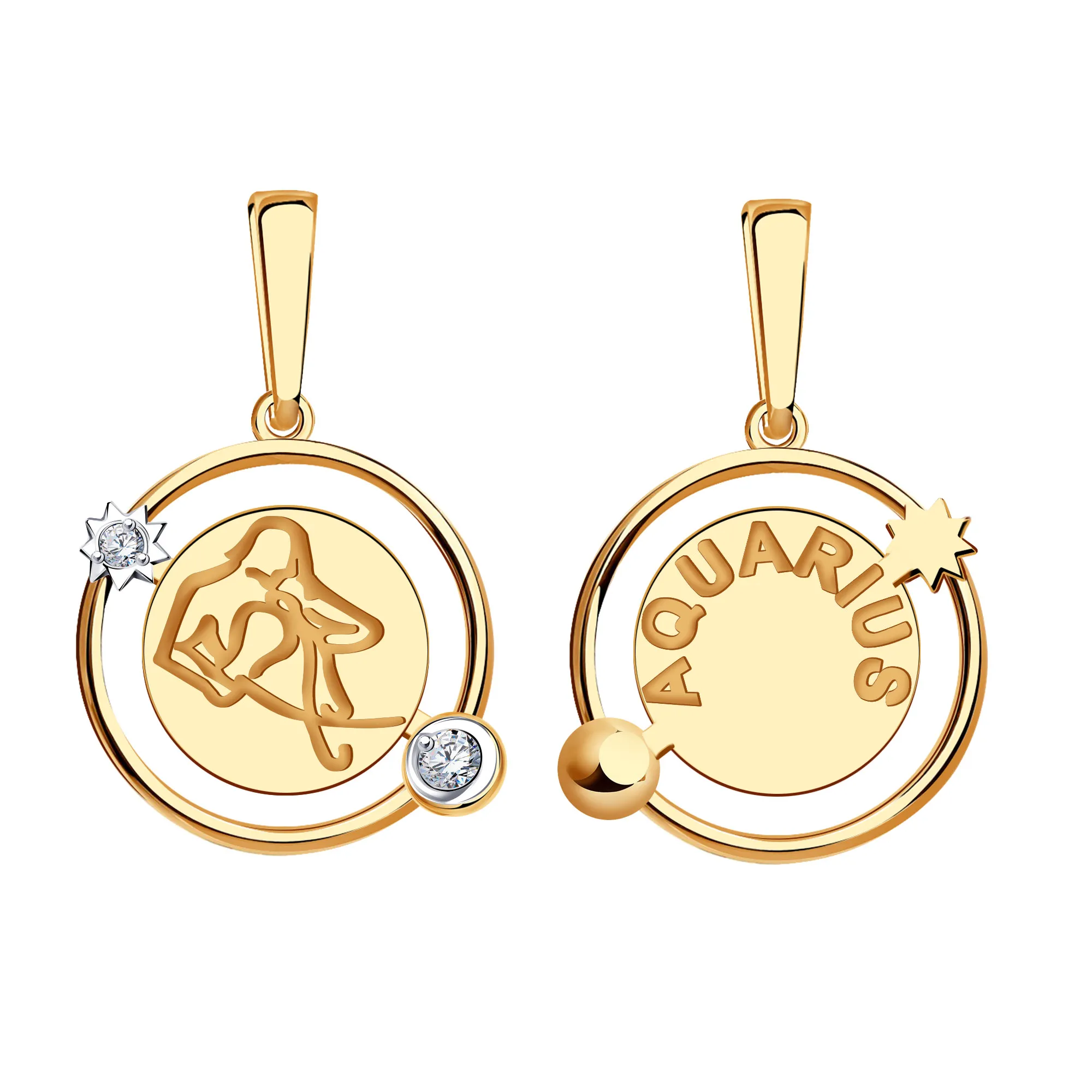 Подвеска знак зодиака Водолей 20.01-18.02, Золото 585, 09-63-0040-00
