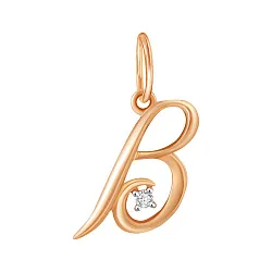 Подвеска буква В,  Золото 585, Фианит 04-63-0281-00