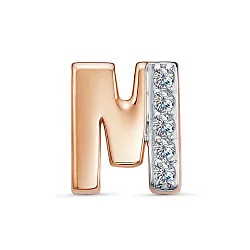 Подвеска буква М,  Золото 585, Фианит 3689507 1 1 1м