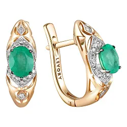 Серьги, Золото 585, Изумруд 65-41E01392-S0DDEM