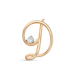 Подвеска буква Д,  Золото 585, Фианит 0302865