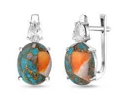 Серьги, Серебро 925, бирюза устричная голубая,цирконий 656591