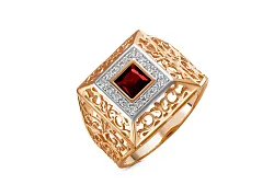 Кольцо мужское (печатка). Золото 585, Гранат 1349408 1 8 1