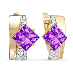 Серьги, Золото 585, Аметист 321461 Серьги, Золото 585, Аметист 321461