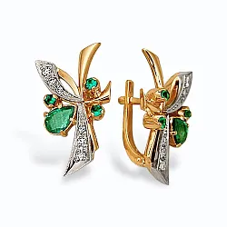 Серьги, Золото 585, Изумруд 24010162