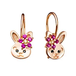 Детские серьги,  Золото 585, Фианит 1204943