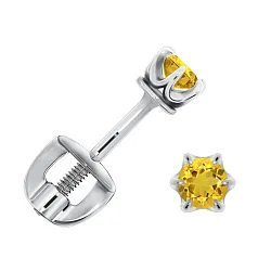 Серьги пусеты-гвоздики, Серебро 925, Цитрин П340110230 Серьги пусеты-гвоздики, Серебро 925, Цитрин П340110230
